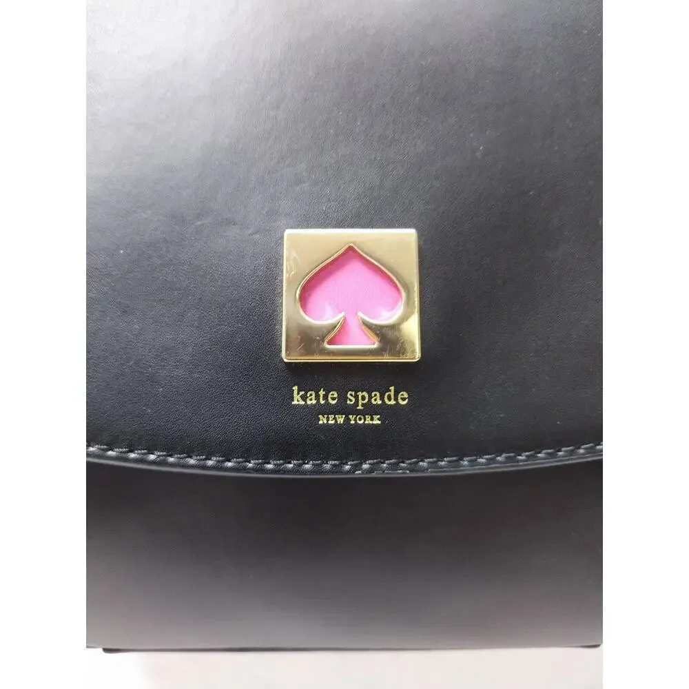 Kate Spade New York Doreen Black Leather Logo Flap Closure Crossbody Bag